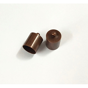 Brass Cord Ends, End Caps, Nickel Free, Red Copper, 12x8mm, Hole: 1mm, Inner Diameter: 7mm