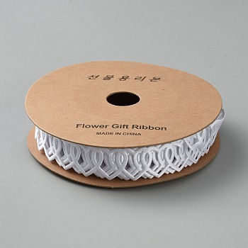 Polyester Heart Ribbon, for Valentine's Day or Other Holiday Cake Wrapping, White, 22mm, 10 yards/roll