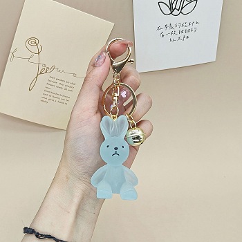 Luminous Resin Rabbit Pendant Keychains, Glow in the Dark, for Car Bag Keychain Mobile Phone Ornament, Sky Blue, 13x3.8cm