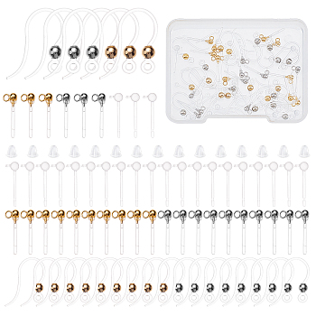 DIY Earring Making Finding Kits, Including Resin Stud Earring Findings, Plastic Earring Hooks & Ear Nuts, Golden & Stainless Steel Color, 160Pcs/box