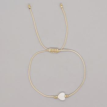 Easter Heart Shell & Brass Braided Cord Bracelets, Adjustable Bracelets for Women
