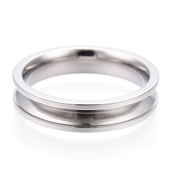 201 Stainless Steel Grooved Finger Ring Settings, Ring Core Blank, for Inlay Ring Jewelry Making, Stainless Steel Color, Inner Diameter: 15mm, Wide: 4mm