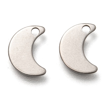 201 Stainless Steel Charms, Laser Cut, Moon, Stainless Steel Color, 10x7x0.5mm, Hole: 1.4mm