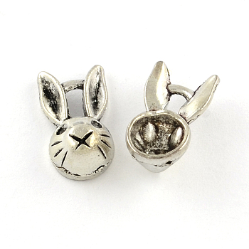 Tibetan Style Zinc Alloy Bunny Pendants, Lead Free & Cadmium Free, Rabbit Charms, Antique Silver, 13.6x7.7x5mm, Hole: 2mm, about 637pcs/500g
