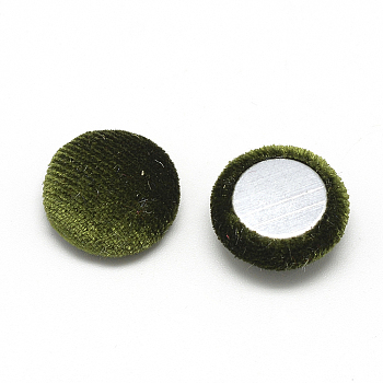 Velvet Cloth Fabric Covered Cabochons, with Aluminum Bottom, Half Round/Dome, Olive Drab, 26~26.5x6.5mm