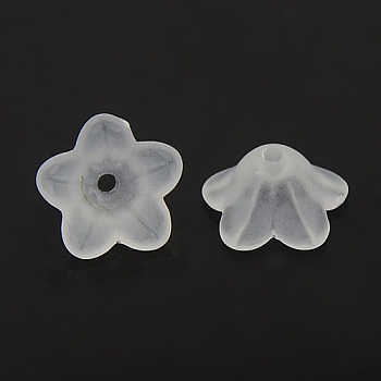 Chunky White Transparent Frosted Flower Acrylic Beads, about 13mm in diameter, 7mm thick, hole:1mm