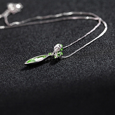 18K Real Platinum Plated Alloy Austrian Crystal Leaf Pendant Necklaces(NJEW-DD0001-71C)-2