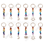 24Pcs 6 Styles Natural Gemstone Chips Keychain, with Alloy Pendant and Iron Rings, 83~97mm, 4pcs/style(KEYC-JKC01303)