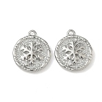 Christmas Brass Micro Pave Clear Cubic Zirconia Pendants, Long-Lasting Plated, Real Platinum Plated, Snowflake, 14x12x2.5mm, Hole: 1.2mm(KK-A280-03D-P)