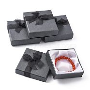 Bowknot Organza Ribbon Cardboard Bracelet Bangle Gift Boxes, Square, Black, 9x9x2.7cm(X-BC148-05)