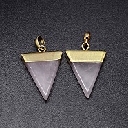 Natural Rose Quartz Pendants, with Golden Tone Brass Findings, Triangle, 30~35x23~28x5mm, Hole: 8x5mm(X-G-P050-05G)