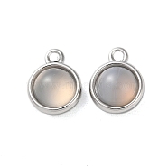 Natural Grey Agate Half Round Charms, with 304 Stainless Steel Findings, Platinum, 13.5x10.5x6.5mm, Hole: 1.8mm(STAS-L022-397D-P)