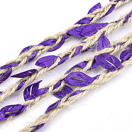 Polyester Leaf Trim Ribbon, with Hemp Twine, for Wedding Party Home Decoration, Blue Violet, 5~6x2~2.5mm, about 100m/bundle(OCOR-S035-01B)