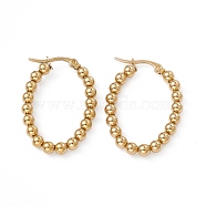 201 Stainless Steel Round Beaded Oval Hoop Earrings with 304 Stainless Steel Pins for Women, Golden, 33~33.5x23.5~24.5x4mm, Pin: 0.7~0.8x1~1.5mm(EJEW-B016-08G)