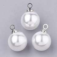 Eco-Friendly Plastic Imitation Pearl Pendants, with Brass Findings, High Luster, Grade A, Round, Platinum, White, 16x12mm, Hole: 1.6mm(MACR-T020-12mm)