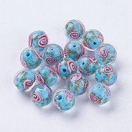 Handmade Lampwork Beads, Inner Flower, Round, Light Sky Blue, 11.5~12mm, Hole: 2mm(LAMP-J089-C05)