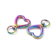 Alloy Swivel Clasps, Swivel Snap Hook Clasps for Jewelry Making, Heart, Rainbow Color, 41.5x26.5x6mm, Hole: 11x10mm(FIND-WH0110-315)