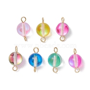 Dyed Synthetic Moonstone Round Connector Charms, with Golden Tone 304 Stainless Steel Double Loops, Mixed Color, 15x8mm, Hole: 1.5mm(PALLOY-JF02690-01)