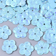 Ornament Accessories, PVC Plastic Paillette/Sequins Beads, AB Color, Flower, Light Sky Blue, 12.5x12x0.5mm, Hole: 1.2mm, about 1000pcs/50g(X-PVC-R022-018E)