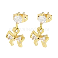 Brass Micro Pave Cubic Zirconia Stud Earrings, Bowknot, Real 18K Gold Plated, 16.5x8.5mm(EJEW-P261-44G)