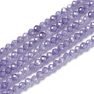 Cubic Zirconia Beads Strands, Faceted, Round, Medium Purple, 1.5~2x2mm, Hole: 0.2mm, about 178~186pcs/strand, 15~15.5 inch(37.5~38.5cm)(G-F596-48E-2mm)