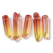 Two Tone Glass Beads, Top Drilled Beads, Bullet, Yellow, 25~40x7~8x6~7mm, Hole: 0.9mm(GLAA-S167-13B)