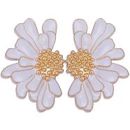 Vintage Flower Stud Earrings for Women, Alloy Enamel Half Flower Stud Earrings, Summer Earrings Boho Beach Floral Stud Earrings, Jewelry Gifts for Women, White, 50.5~51x33.5~34mm, Pin: 0.6mm(JE1095E)