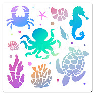 PET Plastic Hollow Out Drawing Painting Stencils Templates, Square, Sea Animals, 300x300mm(DIY-WH0244-233)