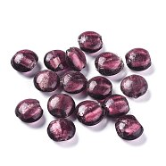 Handmade Silver Foil Lampwork Glass Beads, Flat Round, Purple, 12~13.5x11.5~13.5x7.5~8.5mm, Hole: 1~2mm(X-SLF12MMY-1D)