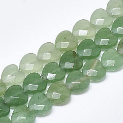 Natural Green Aventurine Beads Strands, Faceted, Heart, 10x10x5mm, Hole: 1.2mm, about 20pcs/strand, 7.4 inch(X-G-S357-E01-05)