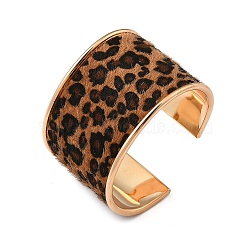 Alloy PU Open Cuff Bangles Bangles, Wide Band Bangles for Women, Imitation Leopard Skins Pattern, Golden, 1-3/4 inch(4.6cm), Inner Diameter: 2-1/2 inch(6.2cm)(BJEW-U014-01G-01)