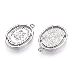 304 Stainless Steel Pendants,  Manual Polishing, Oval with Bees Charms, Stainless Steel Color, 18.5x13x2mm, Hole: 1.5mm(STAS-T064-13P)