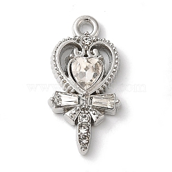 Rack Plating Alloy Pendants, with Rhinestone, Cadmium Free & Nickel Free & Lead Free, Heart, Clear, 20x10x3mm, Hole: 1.6mm(FIND-I039-008P-01)