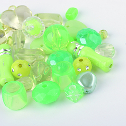 Acrylic Beads, Mixed Shapes, Lawn Green, 5.5~28x6~20x3~11mm, Hole: 1~5mm(X-SACR-S756-09)