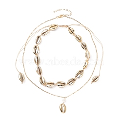Natural Cowrie Shell Natural Pearl Pendant Necklaces, Natural Cowrie Beaded Necklace for Beach Vacation, Golden, 19.21 inch(48.8cm), 4.06~8.46 inch(10.3~21.5cm), 2pcs/set(NJEW-JN03745)