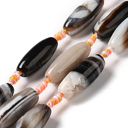 Natural Agate Beads Strands, Dyed & Heated, Rice, Black, 29.5~34x9.5~13.5mm, Hole: 2.5mm, about 10pcs/strand, 16''(41cm)(G-K334-01I)