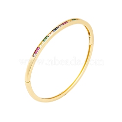 Brass Pave Colorful Cubic Zirconia Hinged Bangles for Women, Real 18K Gold Platend, Square, Inner Diameter: 2~2-1/4 inch(5.1~5.8cm), 2.5~4mm(BJEW-S147-07G-03)