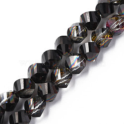 Electroplate Transparent Glass Beads Strands, Half Plated, Faceted, Nuggets, Black, 8x7mm, Hole: 1.4mm, about 72pcs/strand, 20.08 inch(51cm)(EGLA-N002-39-D02)