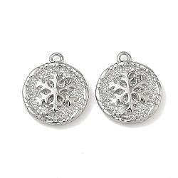Christmas Brass Micro Pave Clear Cubic Zirconia Pendants, Long-Lasting Plated, Real Platinum Plated, Snowflake, 14x12x2.5mm, Hole: 1.2mm(KK-A280-03D-P)