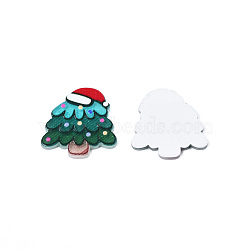 Printed Acrylic Cabochons, with Glitter Powder, Christmas Style, Christmas Tree, Dark Green, 19.5x19.5x2mm(OACR-N135-28)