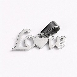 304 Stainless Steel Pendants for Valentine's Day, Large Hole Pendants, Word LOVE, Stainless Steel Color, 6x18x1.5mm, Hole: 6x3mm(STAS-D019-03P)