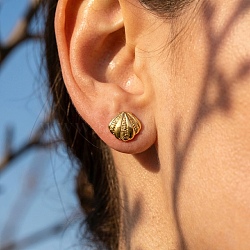 316L Surgical Stainless Steel Stud Earrings for Women, Shell Shape, Real 18K Gold Plated, 12x12.5mm(SA-CBA2DC8-04G)