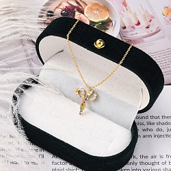 925 Sterling Silver Colorful Cubic Zirconia Constellation Pendant Cable Chain Necklaces for Women, Real 18K Gold Plated, Aries, 13.74 inch(34.9cm), pendants: 10.5~17x8.5~15mm.(STER-R009-01G-01)