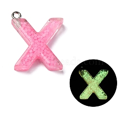 Luminous Resin Pendants, Glow in the Dark, with Platinum Plated Loop, Letter, Letter X, 23x19.5x5.5mm, Hole: 1.8mm(RESI-I059-X01)