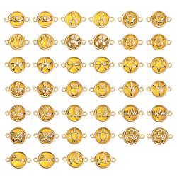 Glass Links Connectors, with Light Gold Plated Alloy Findings, Flat Round with Mixed Shapes, Goldenrod, 40pcs/box(GLAA-SZ0001-09C)