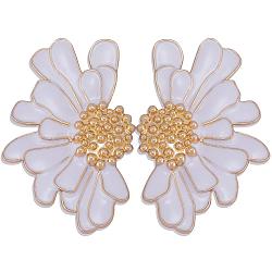 Vintage Flower Stud Earrings for Women, Alloy Enamel Half Flower Stud Earrings, Summer Earrings Boho Beach Floral Stud Earrings, Jewelry Gifts for Women, White, 50.5~51x33.5~34mm, Pin: 0.6mm(JE1095E)