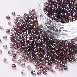 Round Glass Seed Beads, Transparent Colours Rainbow, Round, Misty Rose, 3mm(SEED-A007-3mm-176)