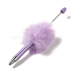 Plastic Ball-Point Pen, Plush Pompom Ball Beadable Pen, for DIY Personalized Pen with Jewelry Bead, Lilac, 145x53mm, Pin: 1.8mm(AJEW-P118-01G)
