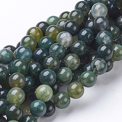 Natural Moss Agate Round Bead Strands, 4mm, Hole: 1mm, about 86~88pcs/strand, 15 inch(G-N0120-30-4mm)