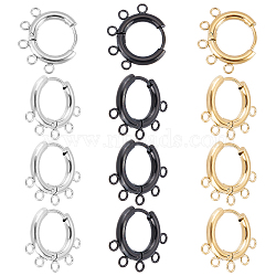 6 Pairs 3 Colors 304 Stainless Steel Hoop Earring Findings, with Horizontal Loops, Ring, Mixed Color, 16x20x2.5mm, Hole: 1.8mm, Pin: 0.9mm, 2 Pairs/color(STAS-UN0039-25)